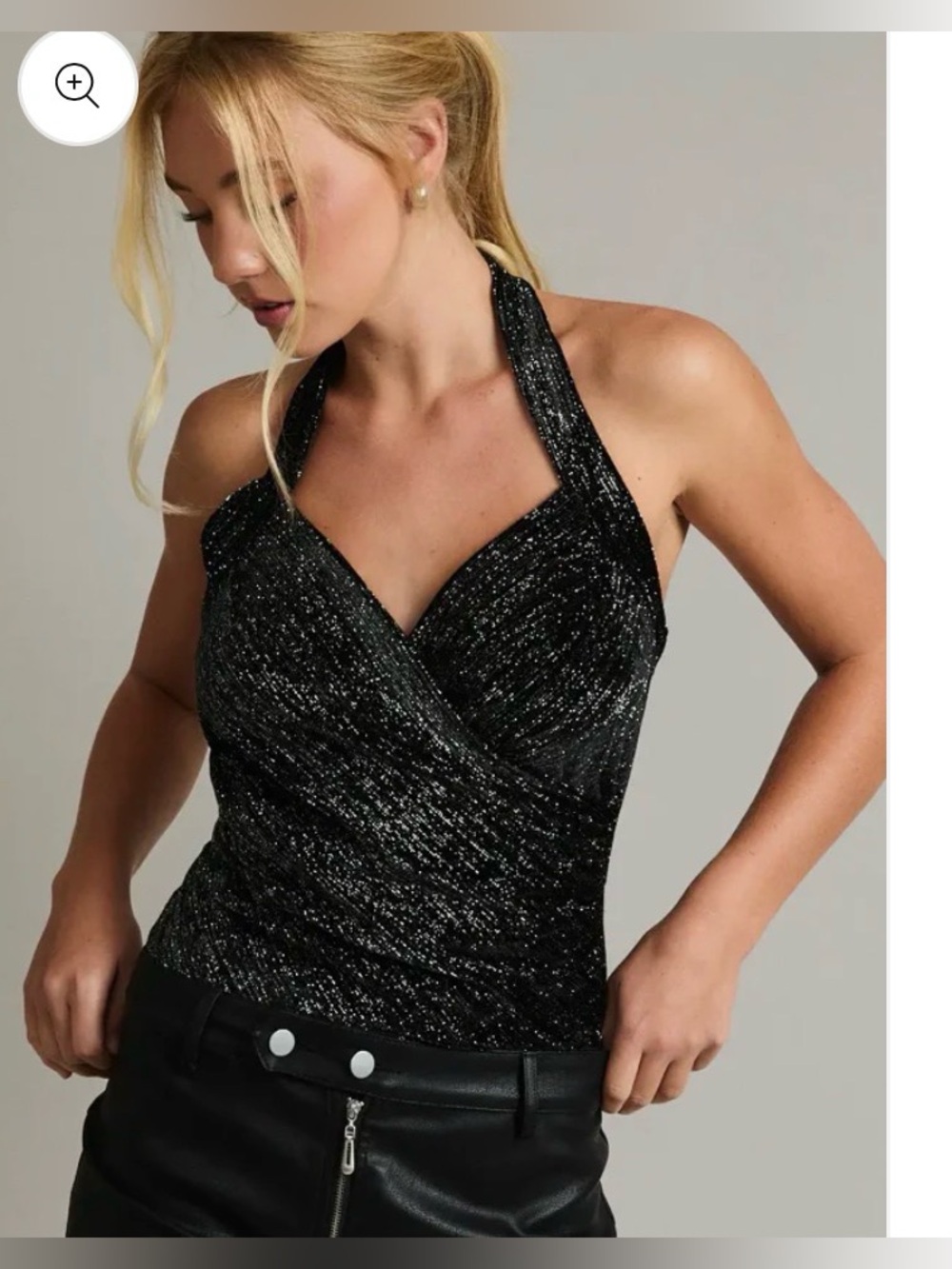 Le Lis Black Shimmery Halter Bodysuit